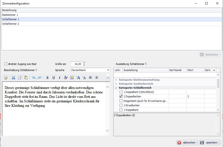 Zimmerkonfiguration im Fewo-Verwalter